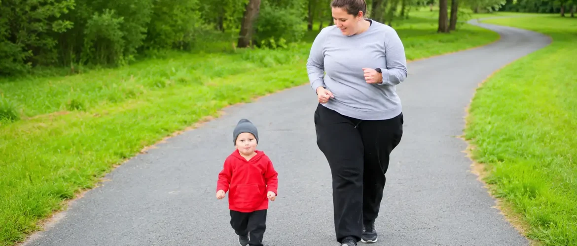 Busy parent with child representing physician-guided weight loss support for family life
