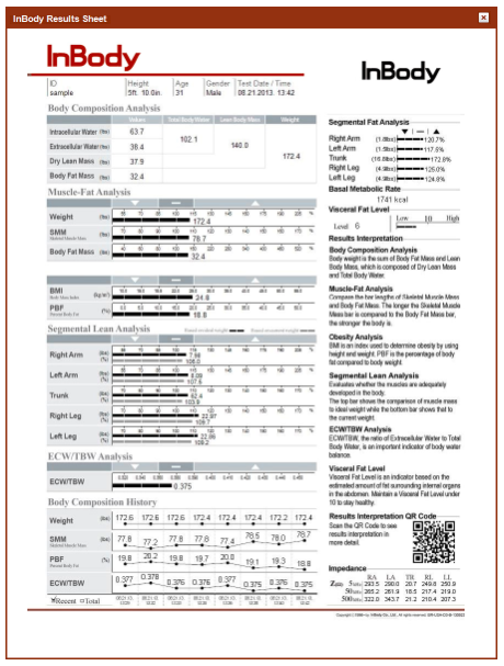 Example InBody results sheet printout